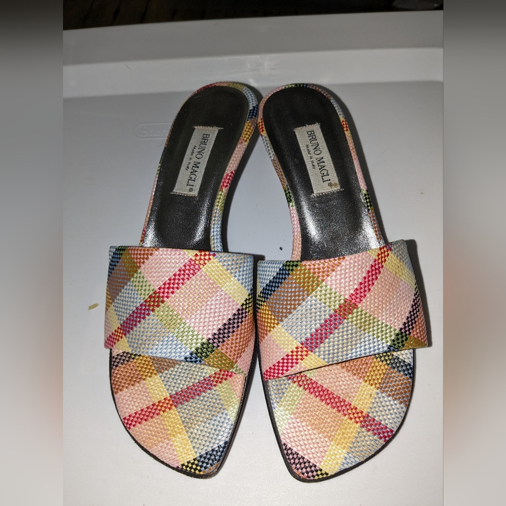 Bruno Magli fabric slide sandals